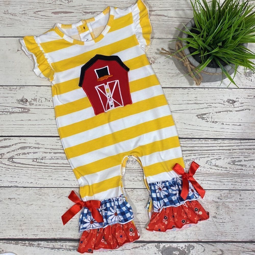 EUC Baby Infant Girl Barn Romper